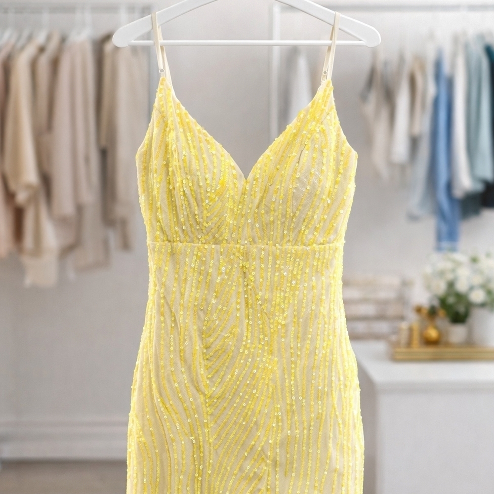 EMERALD SUNDAE Lemon Beaded Spaghetti-Strap Mini Dress. - Picture 4 of 5